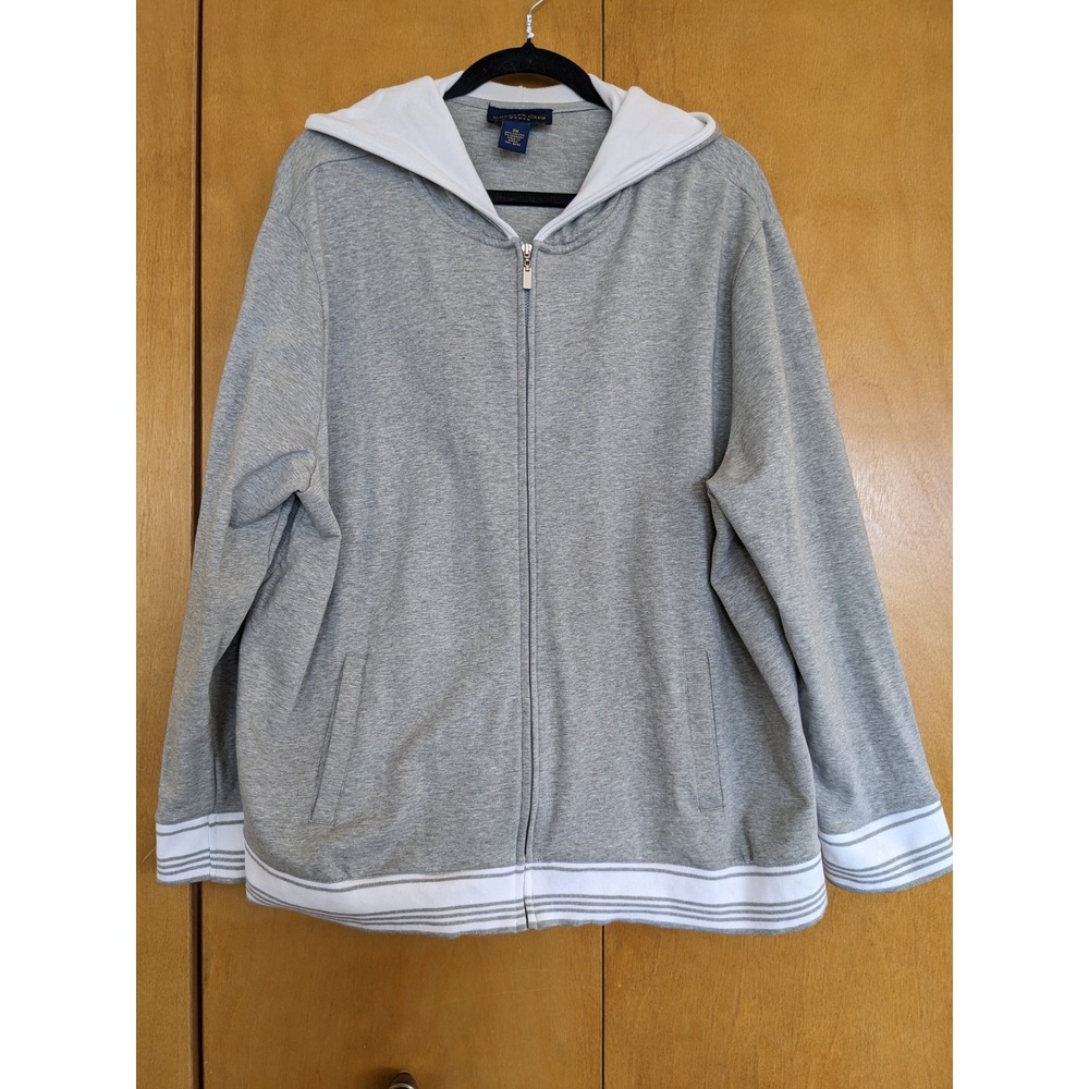 Vintage Y2K Charter Club Gray Zip-Up Hoodie Sweatshirt White Stripe Accent 2X